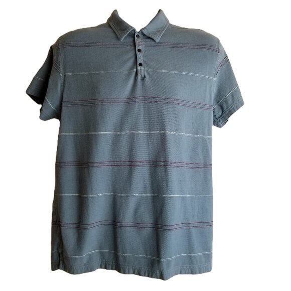 American Eagle Vintage Polo Large Y2K Preppy Striped Blue Gray Slim Fit - Picture 1 of 7